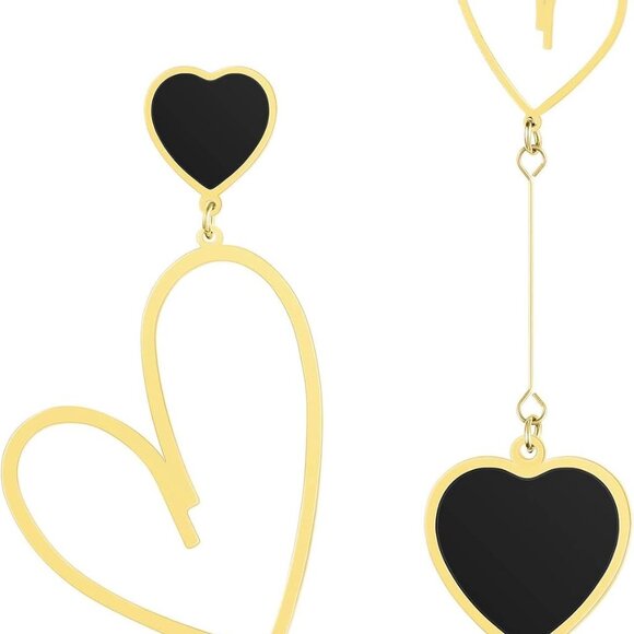Elegant Pink and Red Heart Dangle Earrings for Women, Trendy Asymmetrical Design - Picture 1 of 3